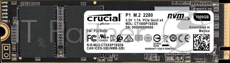 Накопитель SSD Crucial PCI-E x4 1000Gb CT1000P1SSD8 P1 M.2 2280