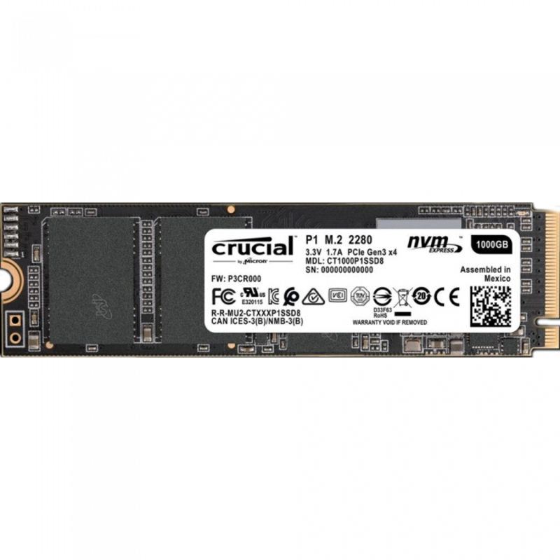 Накопитель SSD Crucial PCI-E x4 1000Gb CT1000P1SSD8 P1 M.2 2280