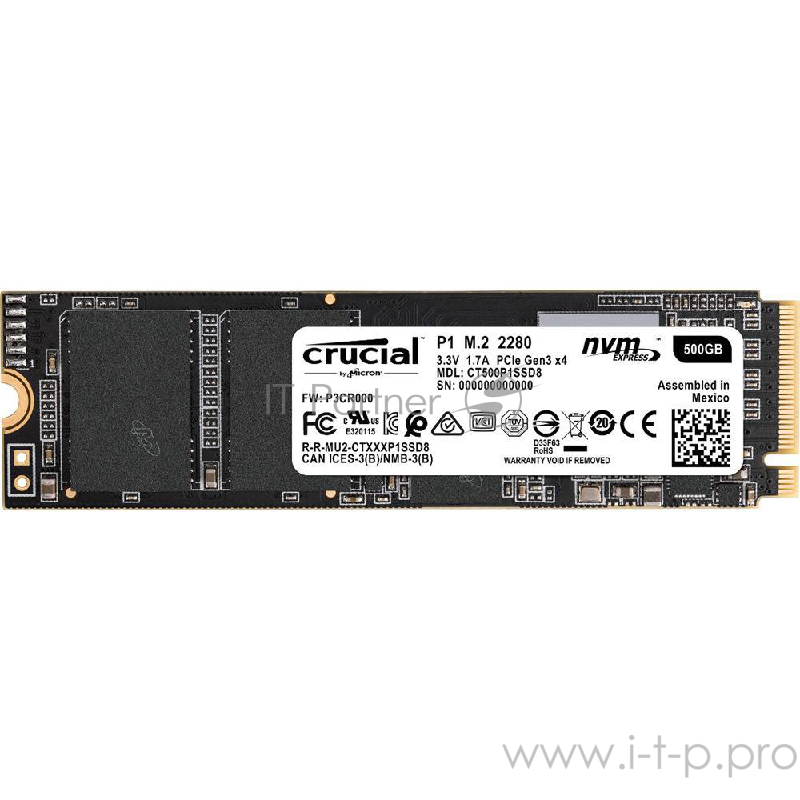 Накопитель SSD Crucial PCI-E x4 1000Gb CT1000P1SSD8 P1 M.2 2280