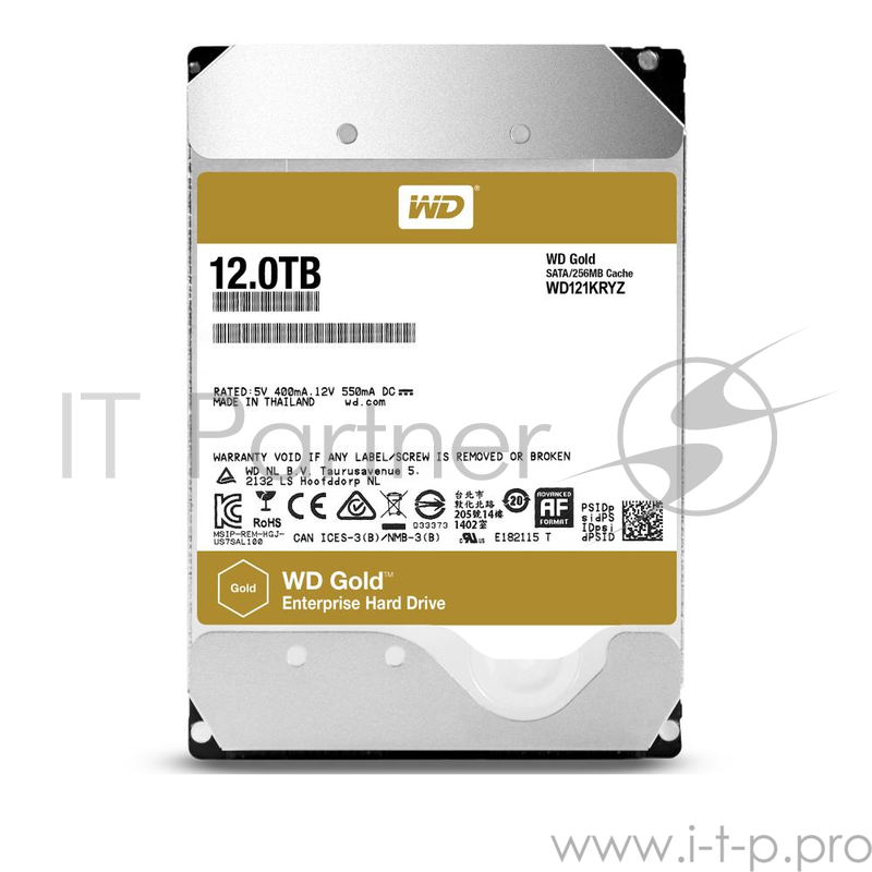 Жесткий диск 12Tb SATA-III Western Digital Gold (WD121KRYZ) 7200 об/мин, кэш - 256 Мб 3.5