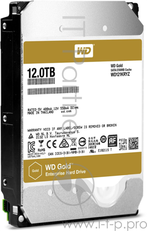 Жесткий диск 12Tb SATA-III Western Digital Gold (WD121KRYZ) 7200 об/мин, кэш - 256 Мб 3.5