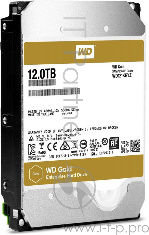 Жесткий диск 12Tb SATA-III Western Digital Gold (WD121KRYZ) 7200 об/мин, кэш - 256 Мб 3.5
