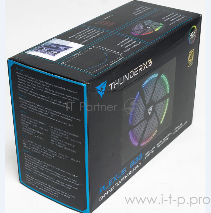 Блок питания ThunderX3 PLEXUS 800 (800 Вт, подсветка RGB, чёрный, 20+4 pin 1, 4+4pin 1, 4 х PATA, 6 х SATA, 4 х PCIe, 140 х 140 мм)