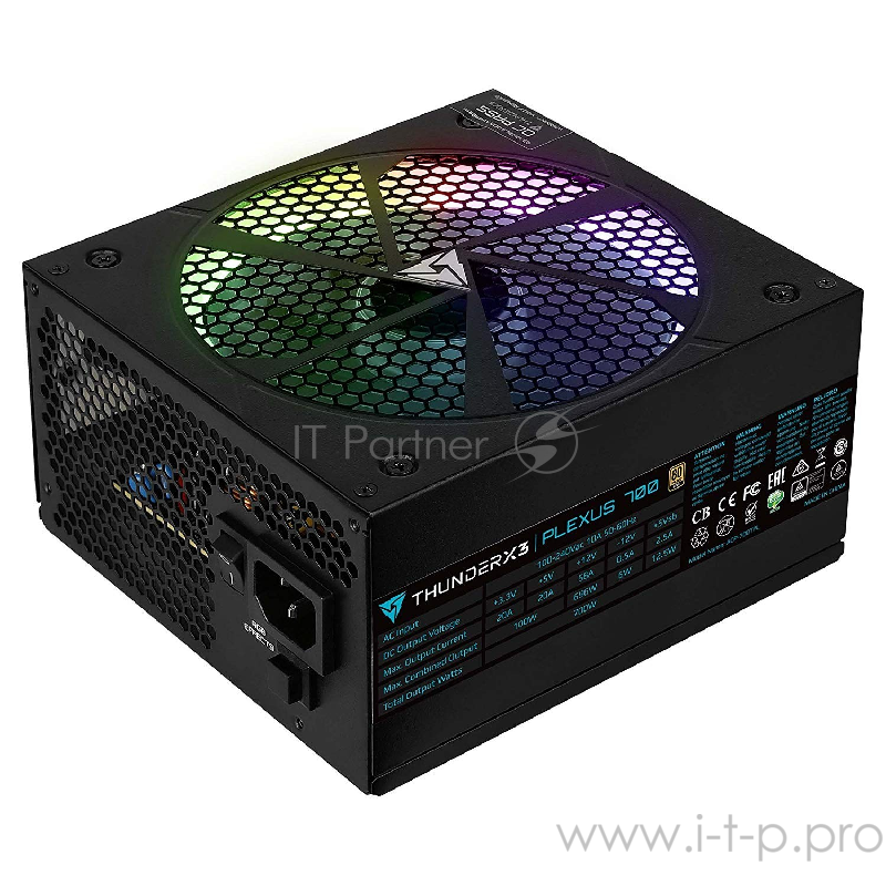 Блок питания ThunderX3 PLEXUS 700 (700 Вт, подсветка RGB, чёрный, 20+4 pin 1, 4+4pin 1, 4 х PATA, 6 х SATA, 4 х PCIe, 140 х 140 мм)