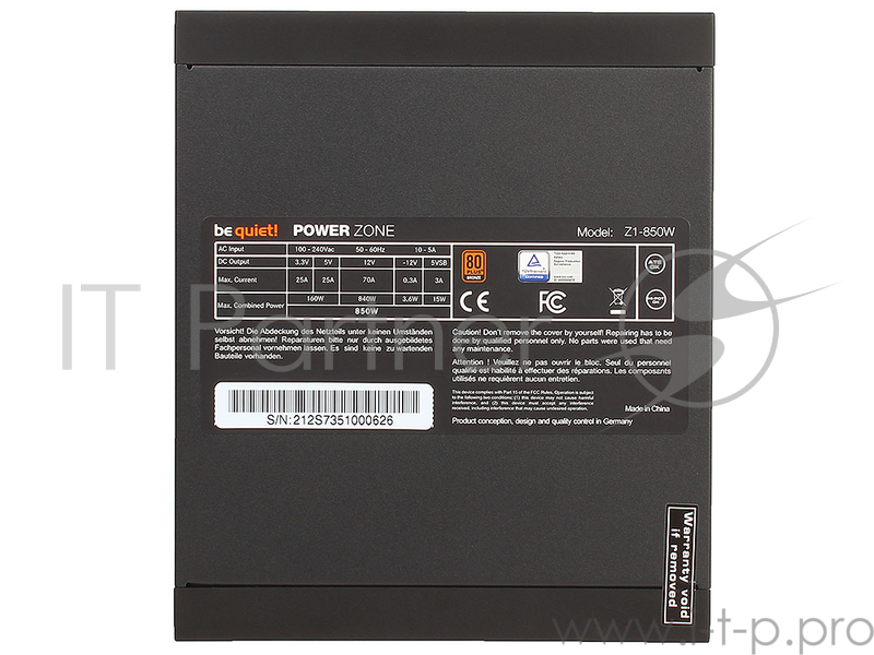 Блок питания BE QUIET! POWER ZONE 850W / ATX 2.4 / Active PFC / 80+ Bronze / 4xPCIE6+2pin / 135mm fa