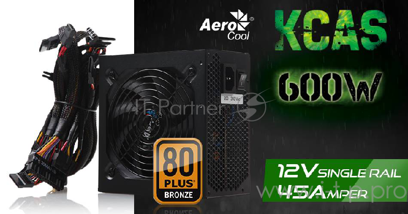 Блок питания Aerocool ATX 600W KCAS-600W PLUS 80+ bronze (24+4+4pin) APFC 120mm fan 7xSATA RTL