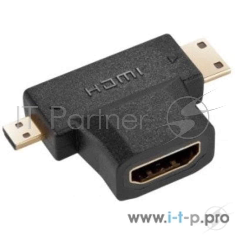 Переходник Orient C137 HDMI F - mini+micro HDMI M, T-образный, позолоч.разъемы