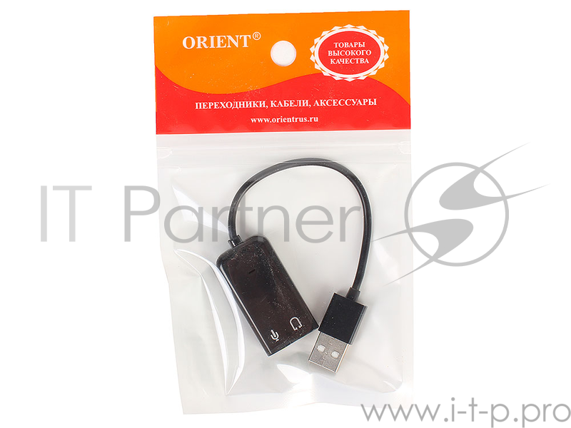 Кабель-адаптер Orient AU-01S, USB to Audio, 2 x jack 3.5 mm для подключения гарнитуры к порту USB, ч