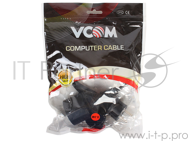 Кабель удлинительный евростандарт 0,3m , защита от пыли и влаги IP44 VCOM (CE026-CU0.75-0.3M)