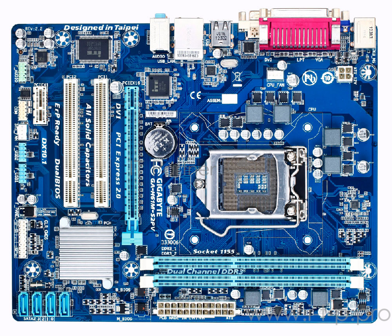 Мат. плата Socket1155 GIGABYTE GA-H61M-S2PV (iH61, 2xDDR3, SATA II, PCI-E, D-Sub, DVI, SB, 1Гбит LAN, USB2.0, mATX)