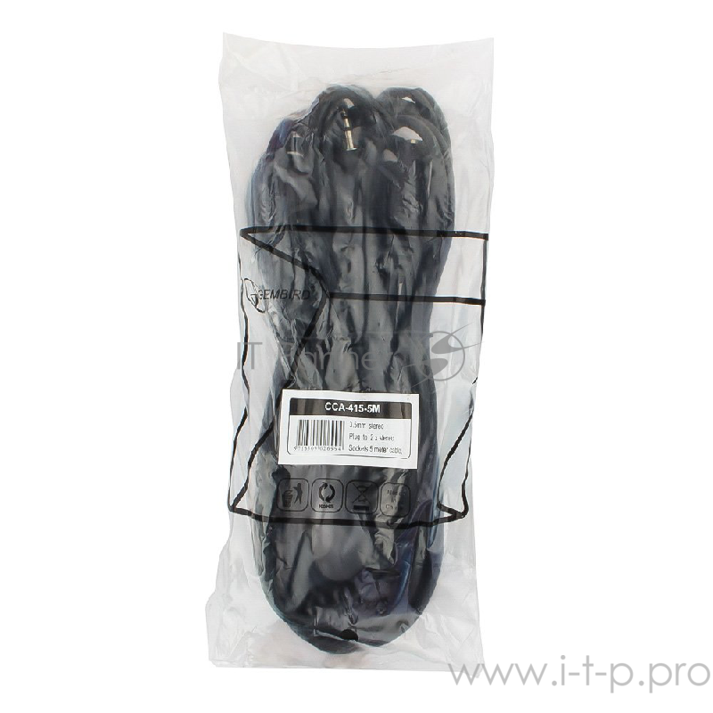 Кабель разветвитель аудио сигнала Gembird, джек3.5-)2х джек3.5 5м, черный