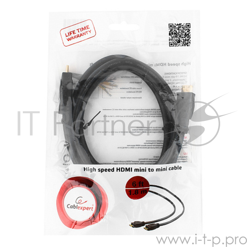 Кабель miniHDMI-miniHDMI Gembird/Cablexpert, v1.4, 19M/19M, 1.8м, черный, позол.разъемы,