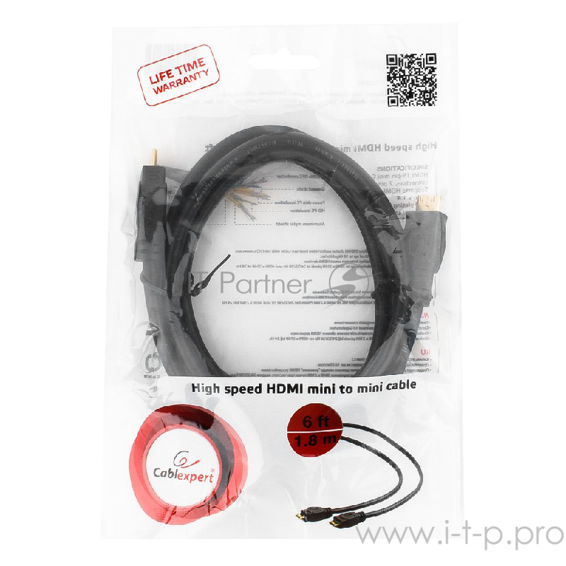 Кабель miniHDMI-miniHDMI Gembird/Cablexpert, v1.4, 19M/19M, 1.8м, черный, позол.разъемы,