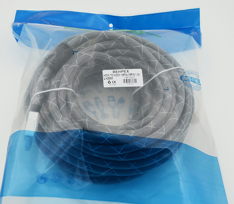 Кабель HDMI Ver.1.4 Black jack HDMI(19pin)/HDMI(19pin) (20м) феррит.кольца Позолоченные контакты