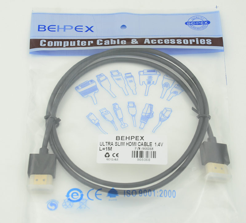 Кабель HDMI Gold Plated Connector, Ver1.4, Ultra Slim HDMI19 (m)/HDMI19 (m) 1м Позолоченные контакты