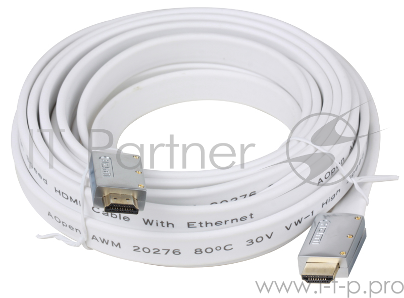 Кабель HDMI 19M/M 1.4V+3D/Ethernet AOpen/Qust (ACG545A_W-5M) серебряно-белый Flat Top Quality