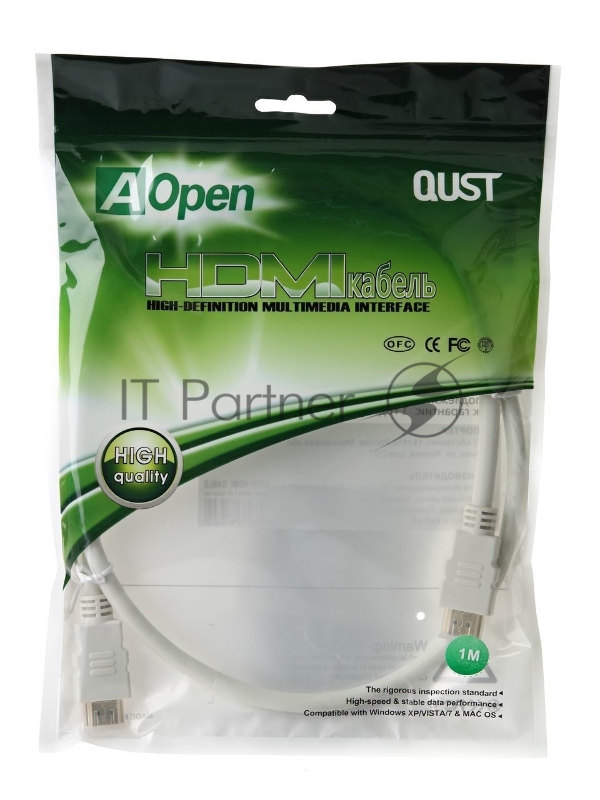 Кабель HDMI 19M/M 1.4V+3D/Ethernet AOpen/Qust (ACG511W-1M) 1m, белый