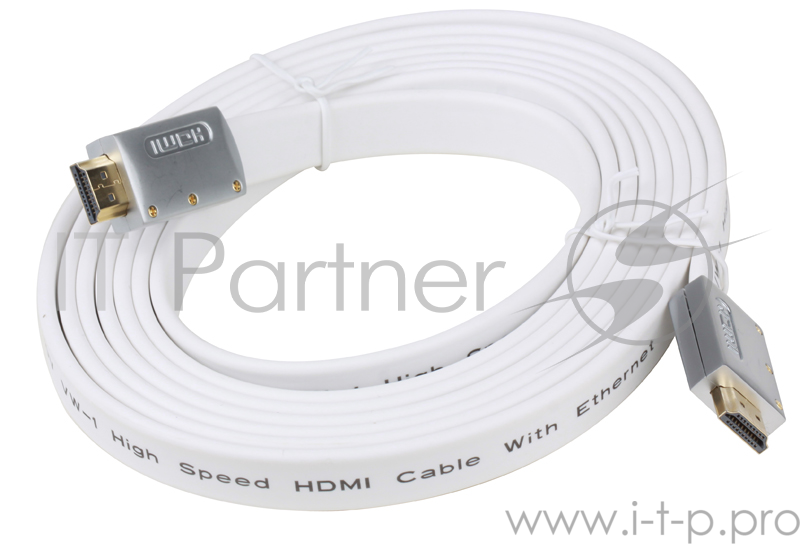 Кабель HDMI 19M/M 1.4V+3D/Ethernet AOpen /Qust(ACG545A_W-3M) серебряно-белый Flat Top Quality