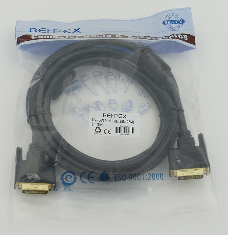 Кабель DVI DVI-D(m)/DVI-D(m) 3м феррит.кольца Позолоченные контакты