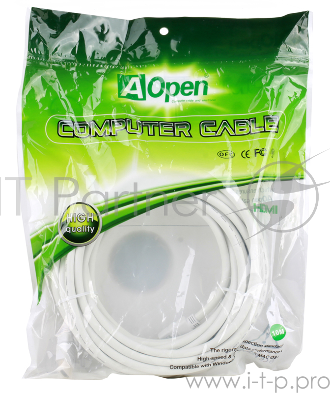 Кабель AOpen HDMI 19M/M 1.4V+3D/Ethernet AOpen (ACG511W-10M) 10m, белый, позолоченные контакты
