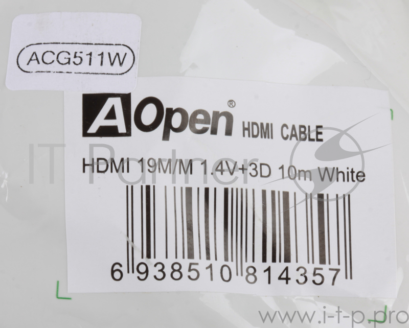Кабель AOpen HDMI 19M/M 1.4V+3D/Ethernet AOpen (ACG511W-10M) 10m, белый, позолоченные контакты