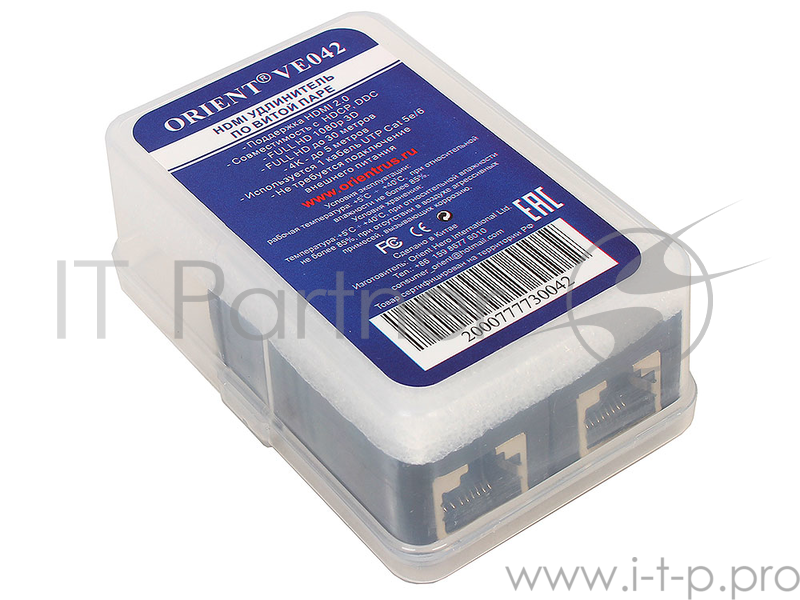 HDMI extender Orient VE042, удлинитель до 30 м по витой паре, FHD 1080p/3D (Ultra HD 4K до 5-6 м), H