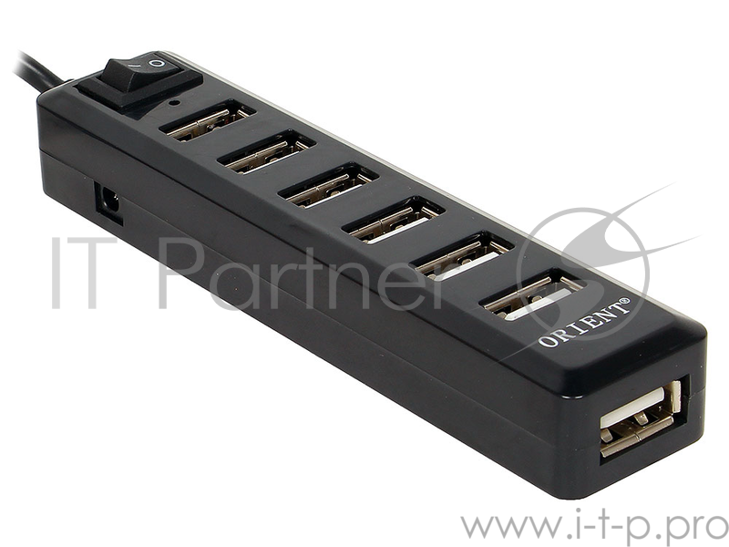 Концентратор USB 2.0 ORIENT KE-720, USB 2.0 HUB 7 Ports, c блоком питания-зарядником 1xUSB (5В, 1А),