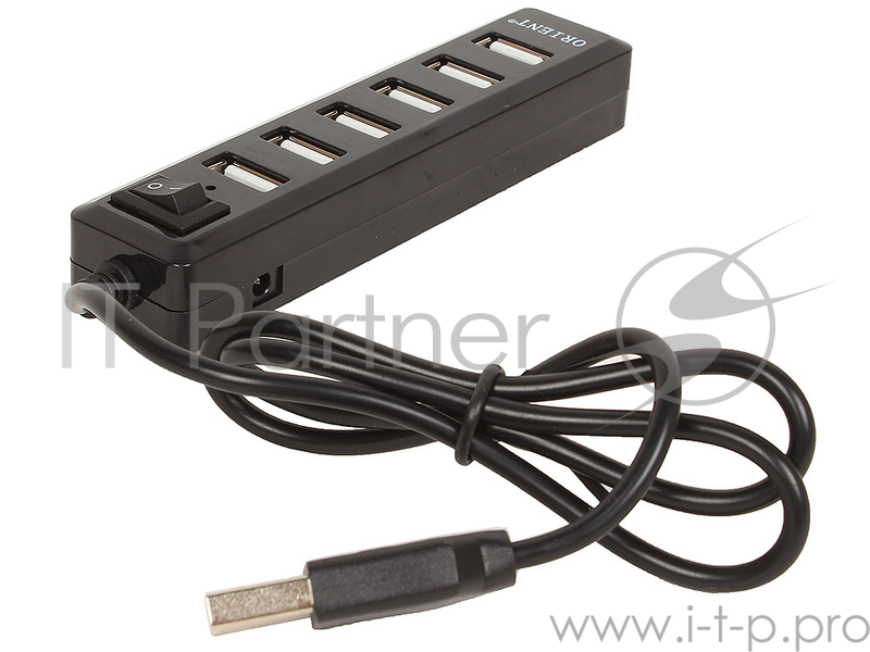 Концентратор USB 2.0 ORIENT KE-720, USB 2.0 HUB 7 Ports, c блоком питания-зарядником 1xUSB (5В, 1А),