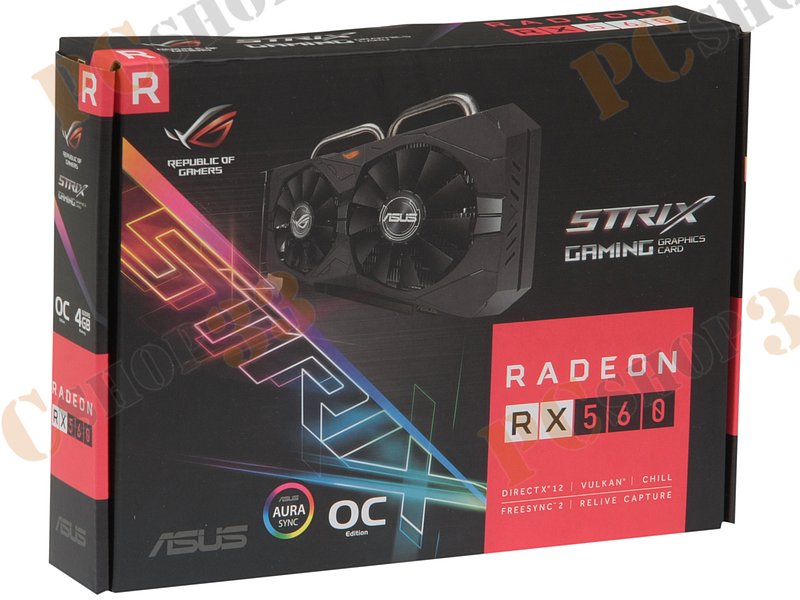 Видеокарта ASUS Radeon RX 560 4ГБ ROG-STRIX-RX560-O4G-EVO-GAMING (Radeon RX 560, DDR5, DVI, HDMI, DP) (PCI-E)