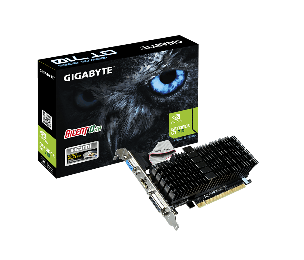 Видеокарта Gigabyte GT710 Silent LP 1Gb GDDR3 64bit DVI-D, HDMI, VGA (GV-N710SL-1GLV2.0) RTL