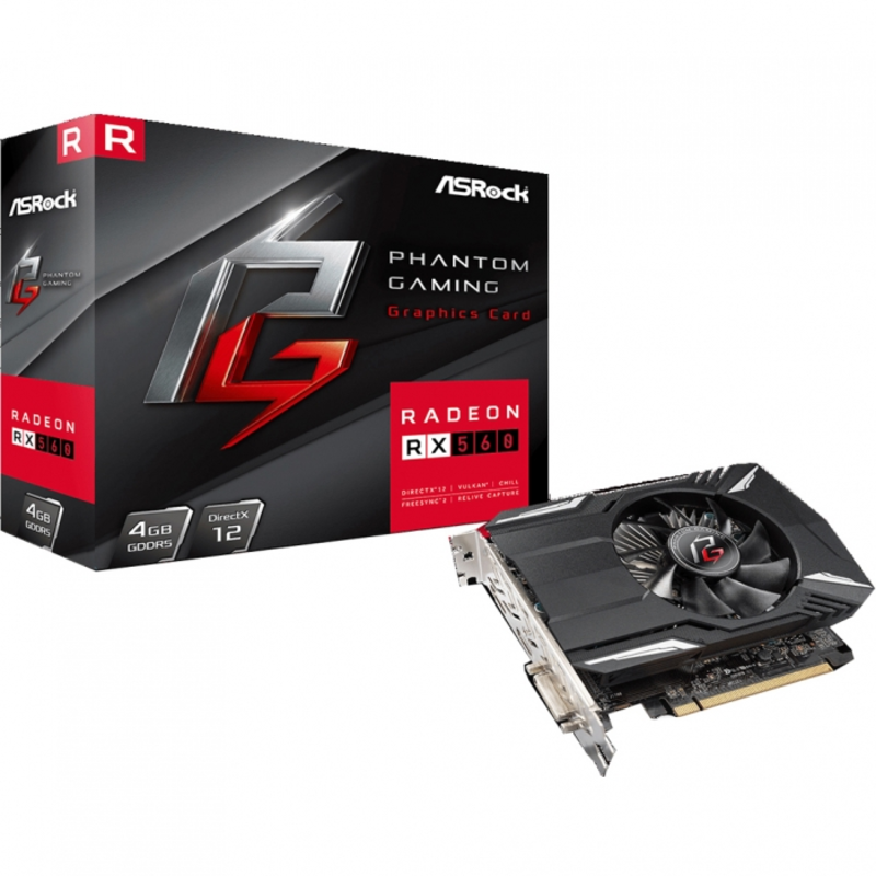Видеокарта 4Gb PCI-E ASRock Phantom Gaming Radeon RX560 4G RX560, GDDR5, 128bit, DVI, HDMI, DP, R