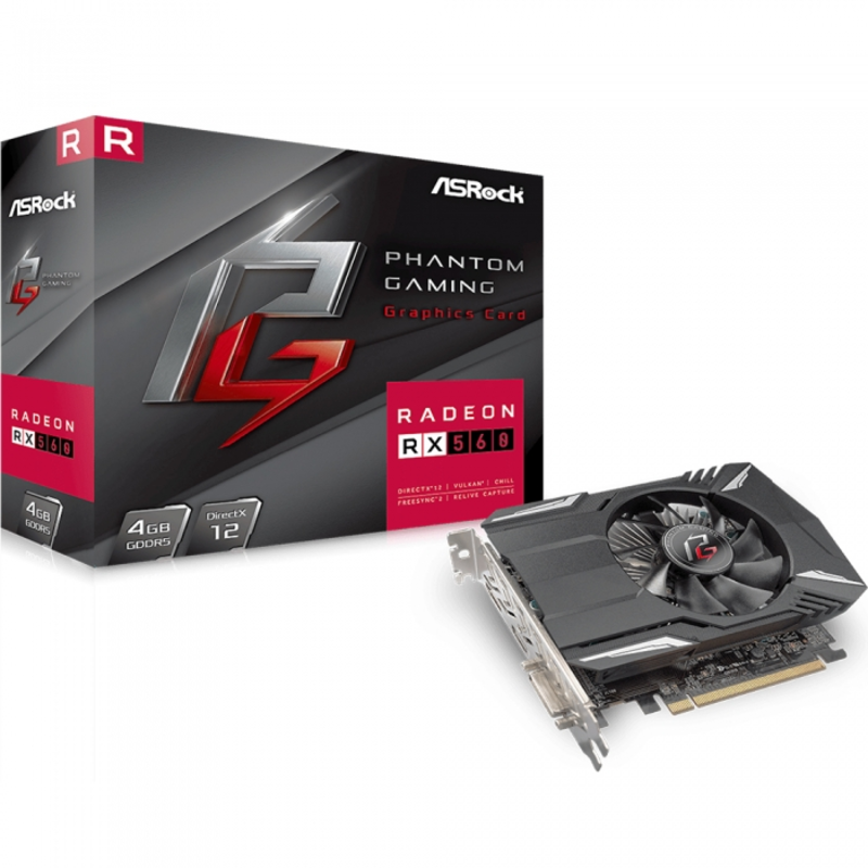 Видеокарта 4Gb PCI-E ASRock Phantom Gaming Radeon RX560 4G RX560, GDDR5, 128bit, DVI, HDMI, DP, R