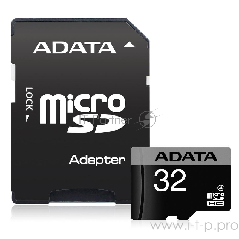 Карта памяти 32GB MicroSDHC Class 4 ADATA + адаптер SD
