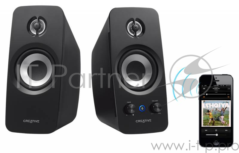 Колонки Creative T15 2.0 черный 18Вт беспроводные BT