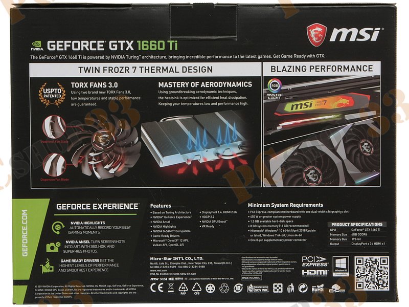 Видеокарта MSI GeForce GTX 1660 Ti GAMING X 6G 6ГБ (GeForce GTX 1660 Ti, DDR6, HDMI, 3xDP) (PCI-E)