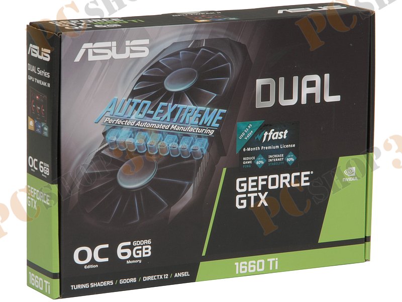 Видеокарта ASUS GeForce GTX 1660 Ti 6ГБ DUAL-GTX1660TI-O6G (GeForce GTX 1660 Ti, DDR6, DVI, 2xHDMI, DP) (PCI-E)