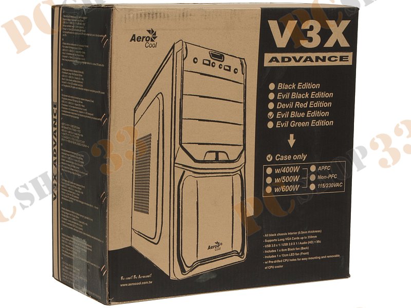 Корпус Miditower Aerocool V3X Advance Evil Blue Edition, ATX, черно-синий (без БП)