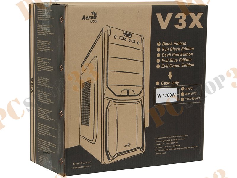 Корпус Miditower Aerocool V3X Black Edition, ATX, черный (700Вт)