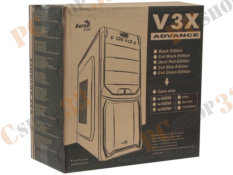 Корпус Miditower Aerocool V3X Advance Devil Red Edition, ATX, черно-красный (600Вт)