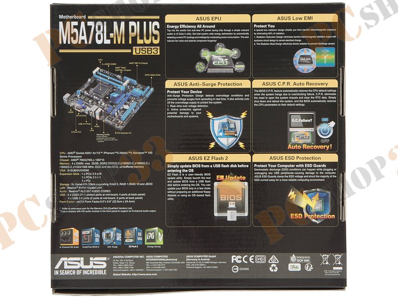 Мат. плата SocketAM3+ ASUS M5A78L-M PLUS/USB3 (AMD 760G, 4xDDR3, SATA II, RAID, PCI-E, D-Sub, DVI, HDMI, 1Гбит LAN, USB3.0, mATX)