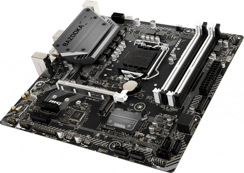 Материнская плата MSI H370M BAZOOKA Socket 1151v2, Intel H370, 4xDDR-4, 7.1CH, 1000 Мбит/с, USB3.1, USB 3.1 Type-C, DVI, HDMI, mATX, Retail