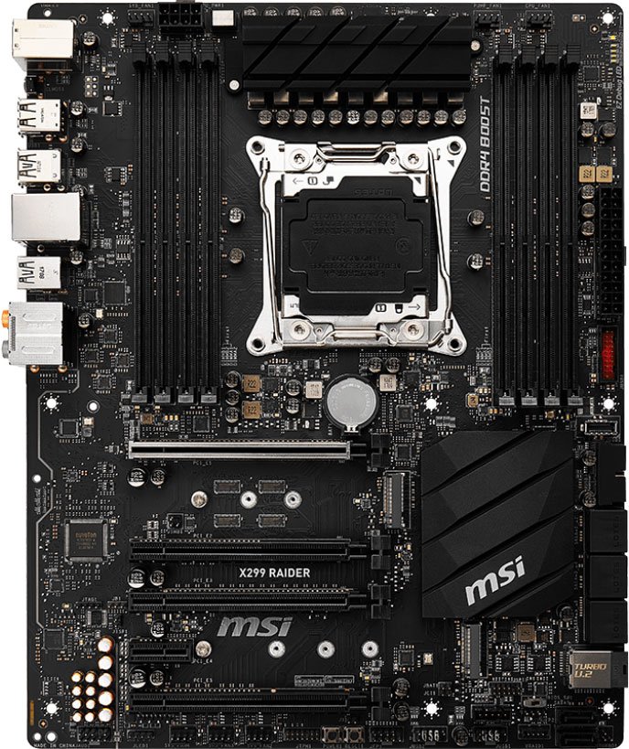 Материнская плата MSI X299 RAIDER Socket 2066, Intel X299, 8xDDR-4, 7.1CH, 1000 Мбит/с, USB3.1, USB 3.1 Type-C, ATX, Retail