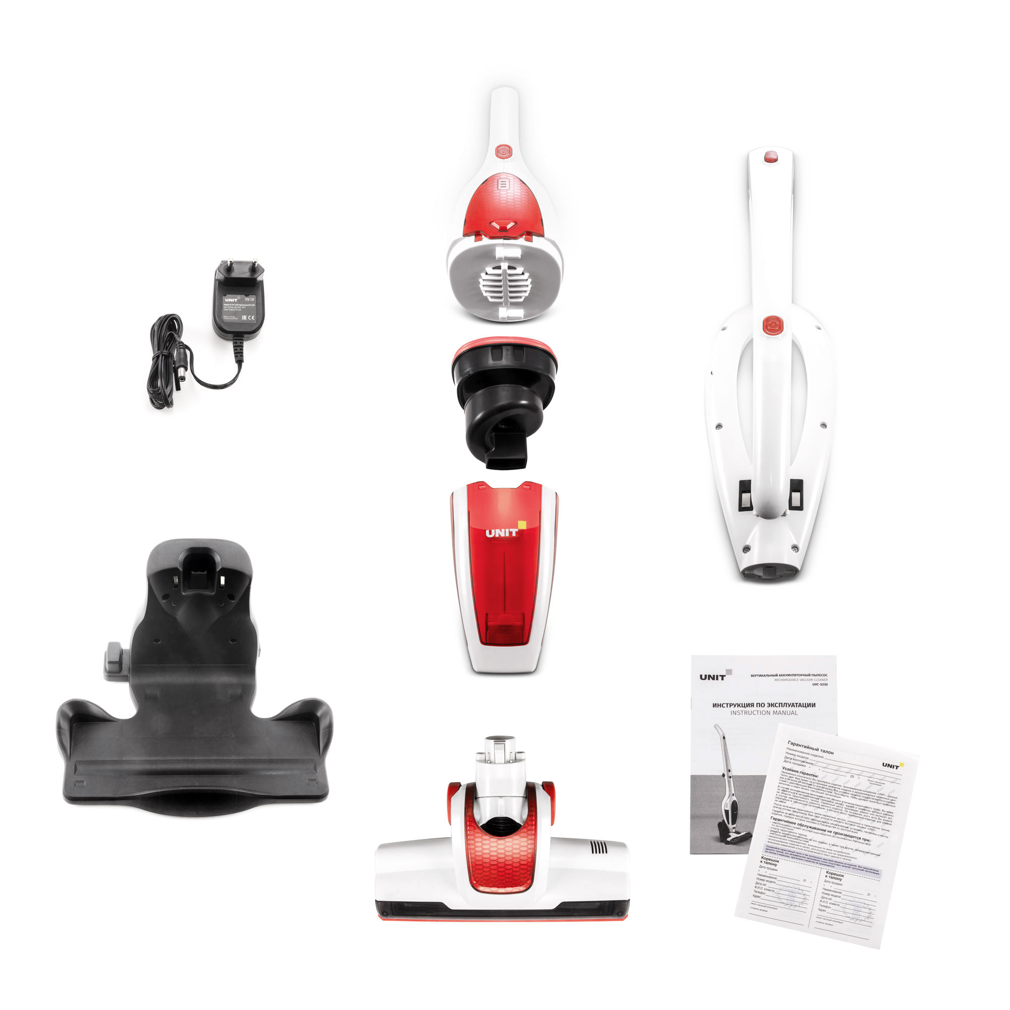 Пылесос UNIT UVC-5230 вертикальный, белый с красным