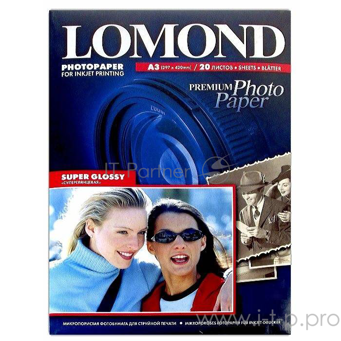 Фотобумага LOMOND Одностороняя Супер Глянцевая, 295 г/м2, A3/20л.