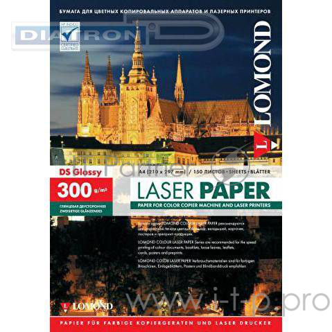 Фотобумага LOMOND Двухсторонняя Глянцевая, для лазерной печати, 300 г/м2, A4/150л.