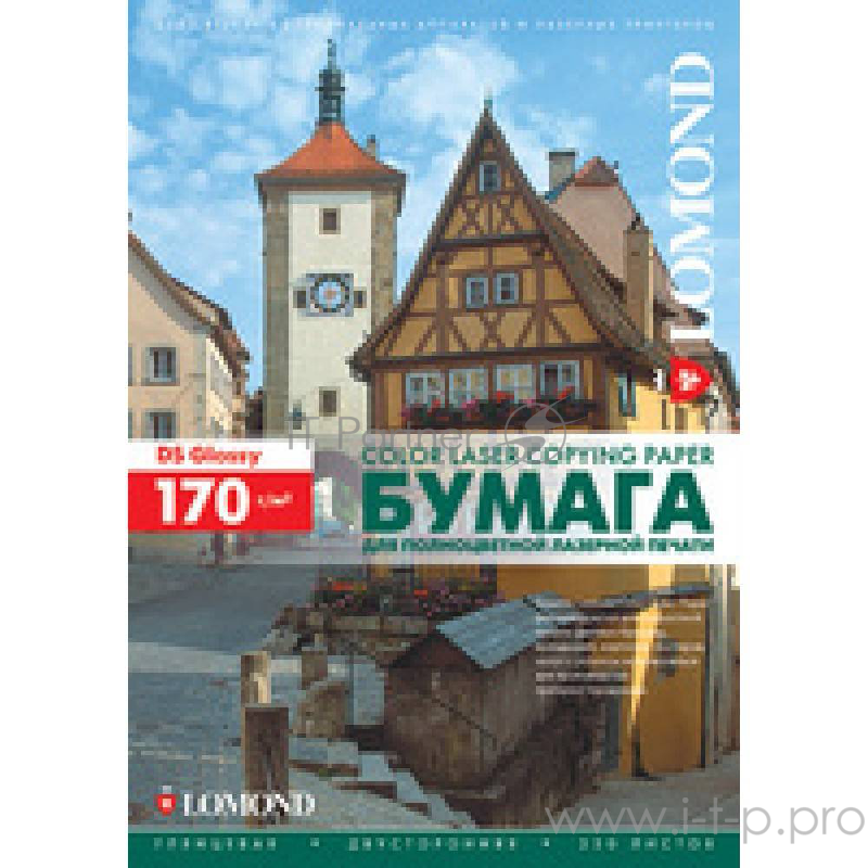 Фотобумага LOMOND Двухсторонняя Глянцевая, для лазерной печати, 170 г/м2, A3/250л.