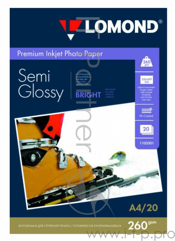 Фотобумага Lomond 1103301 A4/260г/м2/20л./белый полуглянцевое для струйной печати