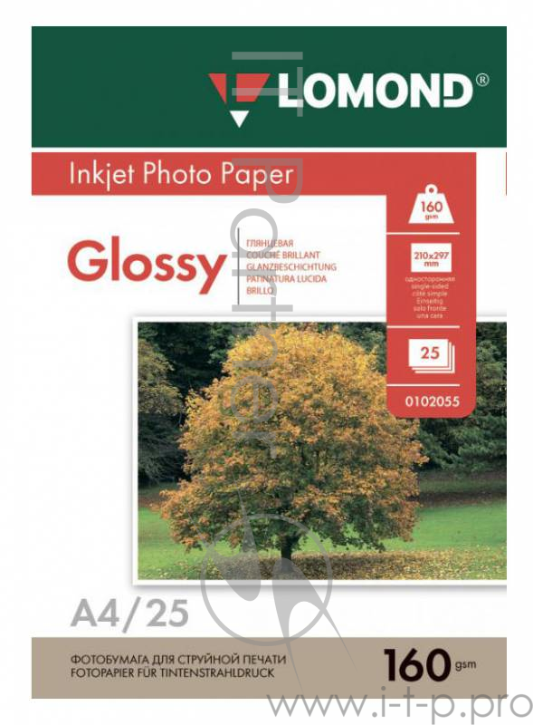 Фотобумага Lomond 0102079 A4/160г/м2/25л./белый глянцевое для струйной печати