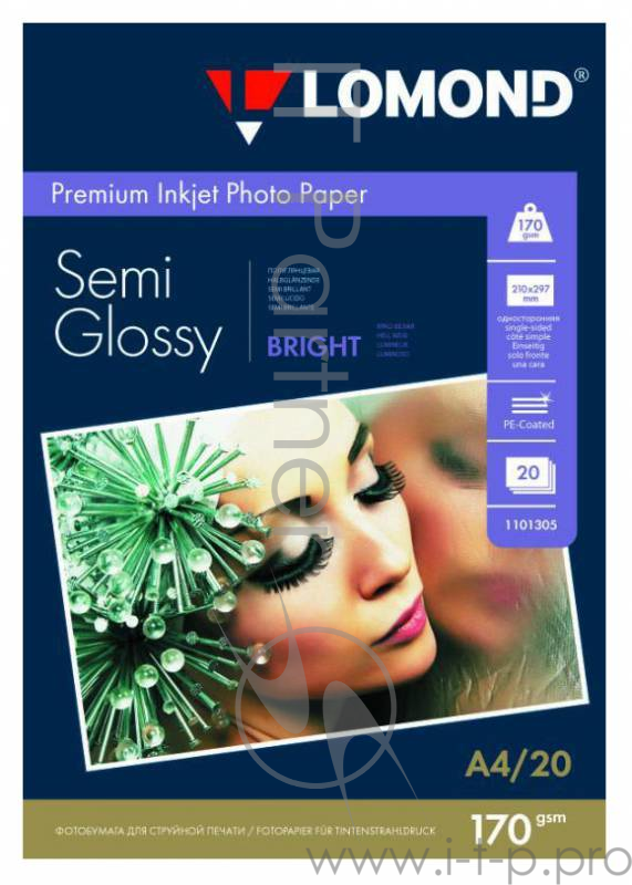 Бумага Lomond 1101305 A4/170г/м2/20л./белый полуглянцевое для струйной печати