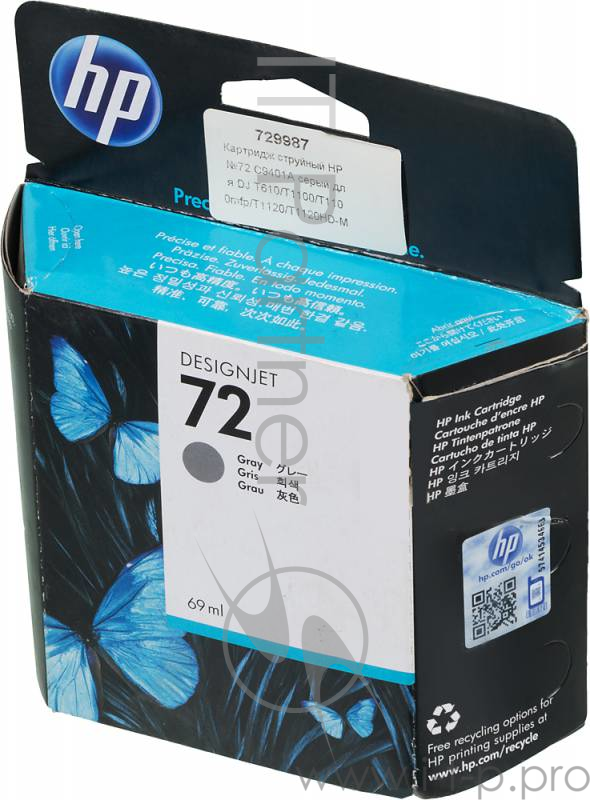 Картридж HP №72 DesignJet T610/T1100 (O) C9401A, Grey, 69ml